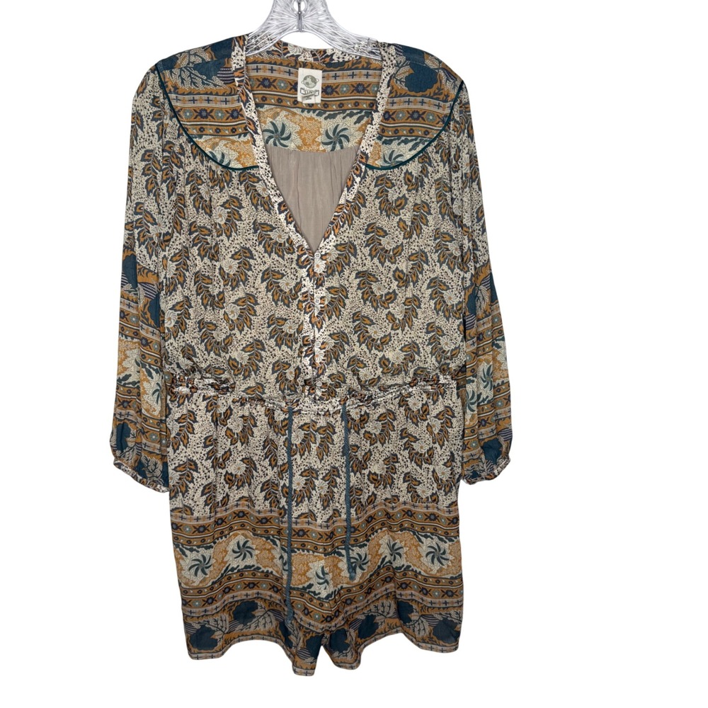 Anthropologie Tiny Boho Floral Paisley Long Sleeve Romper Brown Small Boho